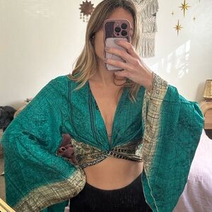 Teal and Gold silk top